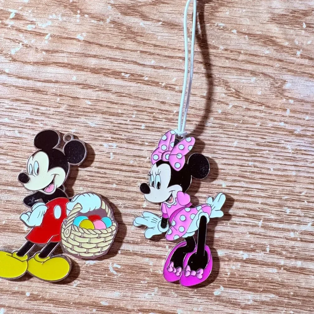 Disney Mickey And Minnie Metal Painted Ornaments Lot Of 3